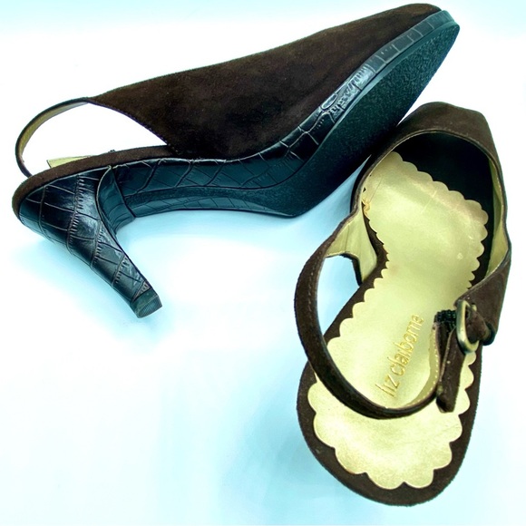 Liz Claiborne Dark Brown Slingback Croc-Embossed Heels and open toe US 9M - Picture 5 of 15
